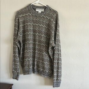 Gray and Brown Crewneck Sweater with Geometric Pattern